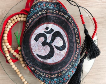 Mandala Om and chakras print and Om and mantra embroidered Japa bag. Prayer bag. Bag for practice Maha mantra. Vaishnavism tradition.