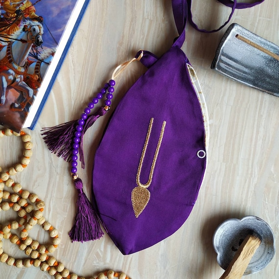 Purple Japa Mala Beads Bag With Counter. Prayer Bag. Embroidered Golden  Lotus and Tilak Japa Bag. Vaishnavism Tradition Meditation Bag. - Etsy