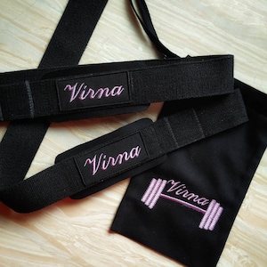 Cinghie di sollevamento personalizzate con dettagli morbidi e custodia ricamata PERSONALIZZATA, cinghie di sollevamento in cotone, cross fit, bodybuilding, powerlifting