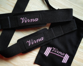 Personalized Lifting Straps with soft details and CUSTOM Embroidered case, Cotton Lifting Straps, cross fit, bodybuilding, powerlifting
