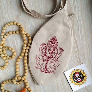 Nrisimha embroided Japa bag. Prayer bag. Meditation bag. Embroidered mandala japa bag. Nrisimha dev bag. Hare Krishna mantra bag.