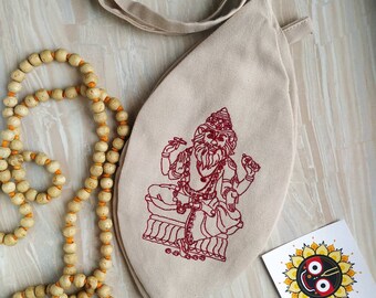 Nrisimha embroided Japa bag. Prayer bag. Meditation bag. Embroidered mandala japa bag. Nrisimha dev bag. Hare Krishna mantra bag.