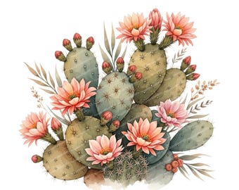 Watercolor Cactus Succulent Clipart, Desert Decor (Digital Download)