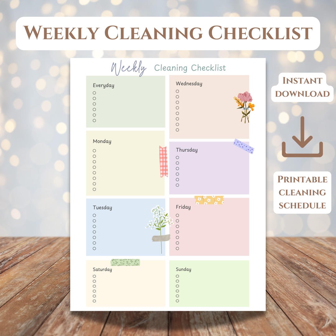Colorful Weekly Cleaning Checklist Printable | Cleaning Schedule ...