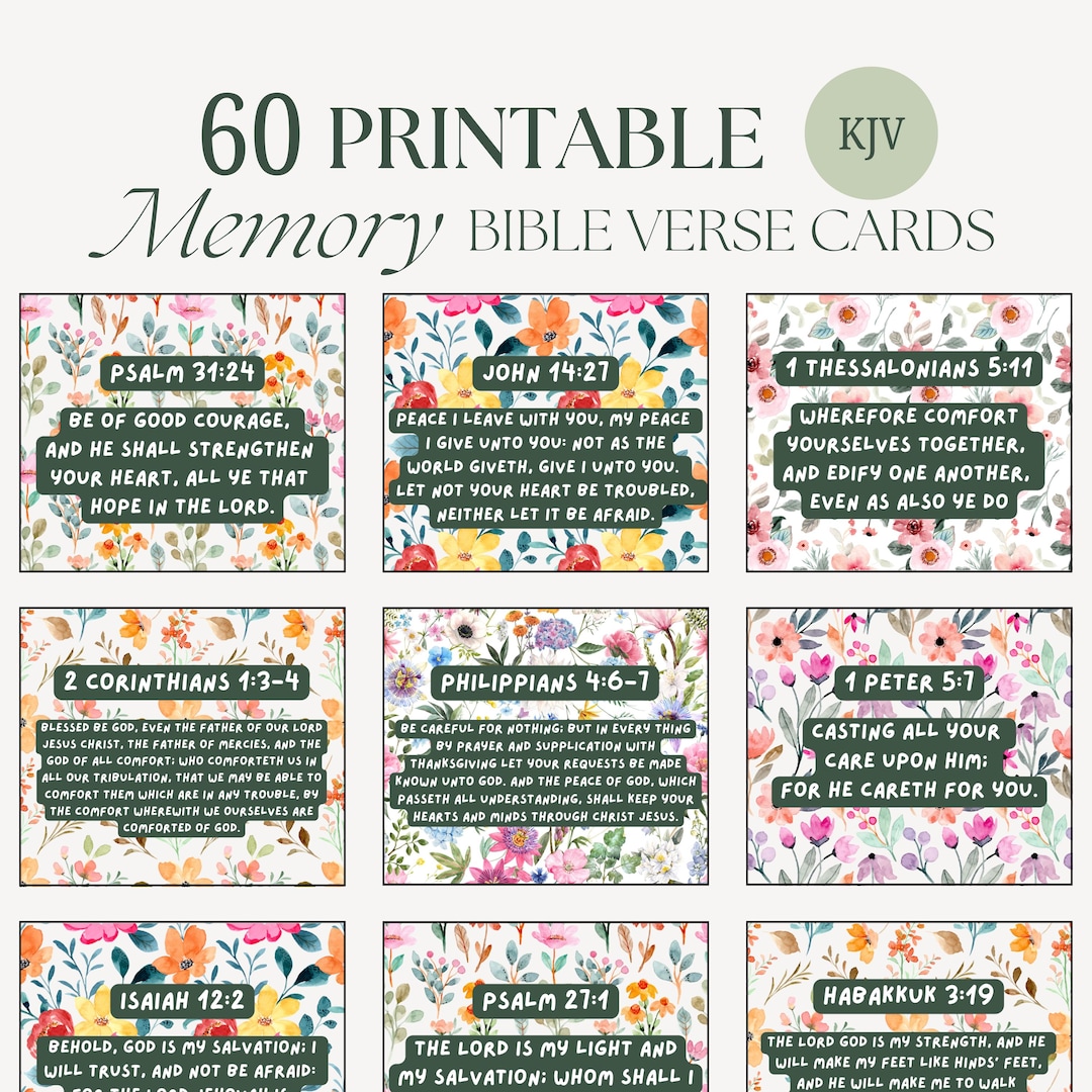 Floral Bible Verse Cards | 60 Printable Scripture Affirmations (PDF) - Etsy