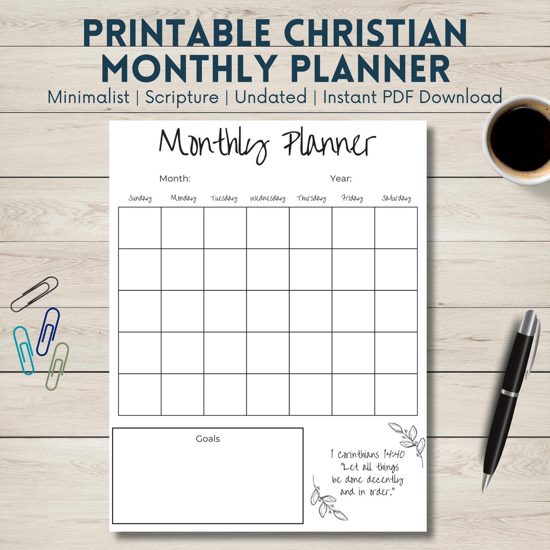 Printable christian monthly planner faith planner christian printable