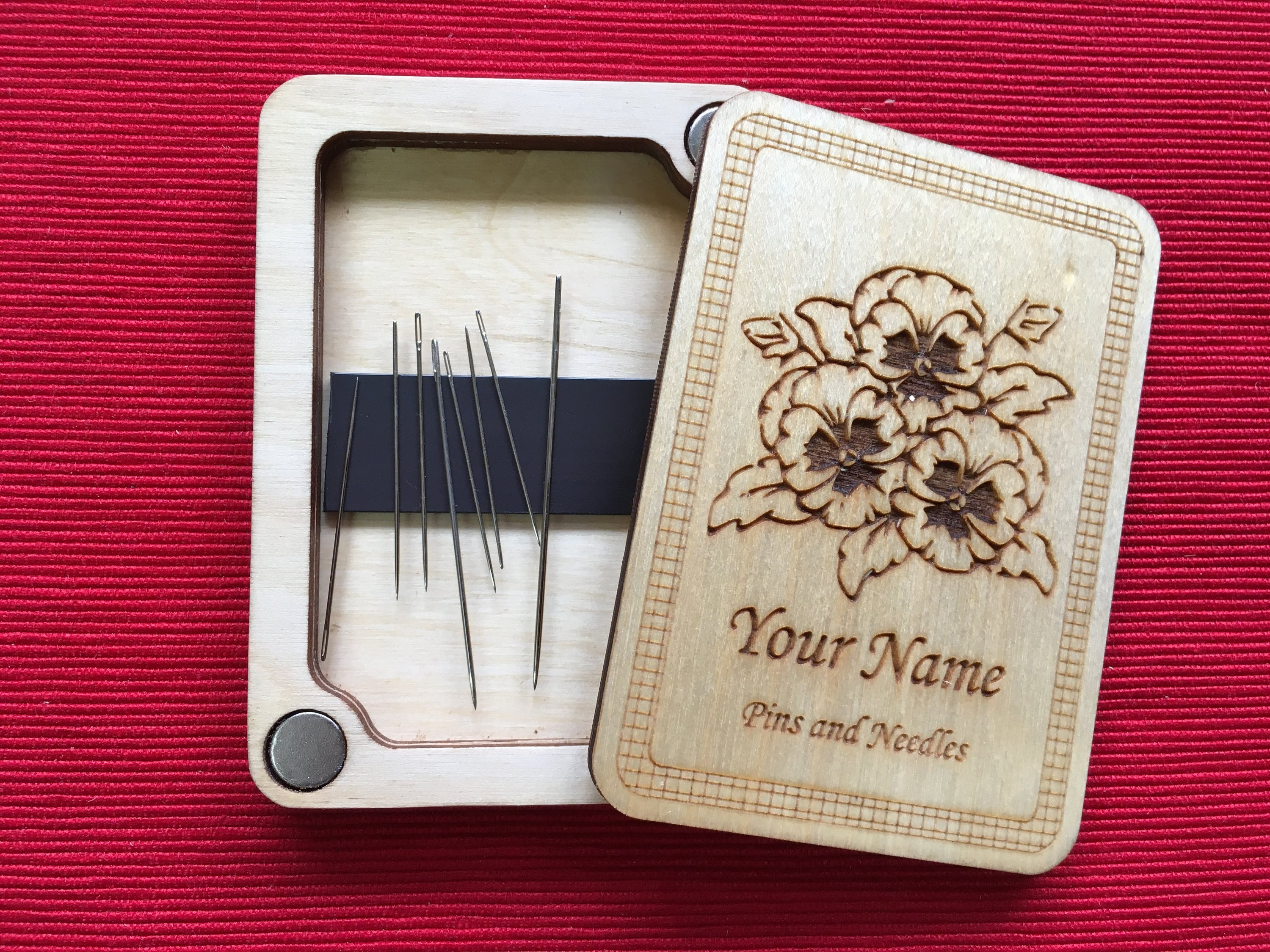 Needlework needle minder with magnet sewing supply holder embroidery organizer with lid needlepoint gifts mini wooden needle case box