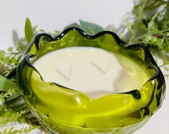 Gorgeous Green Dish with 2-wick Soy Wax Candle