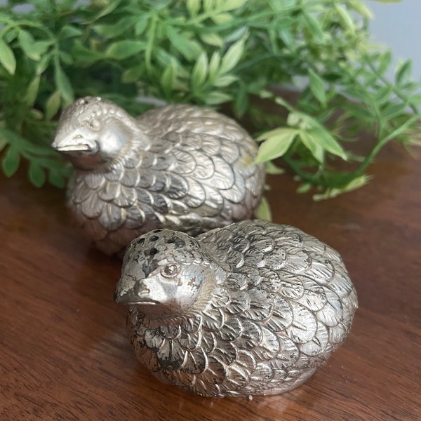 Vintage Pair of Metal Quail Salt & Pepper Shakers