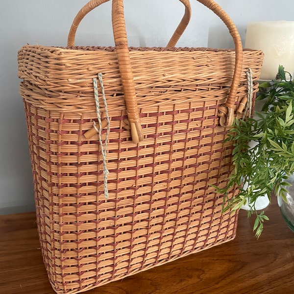 Vintage Weaved Basket with Handles, Picnic Basket, Cottagecore Style Decor