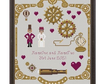 Steampunk Wedding Cross Stitch Pattern PDF