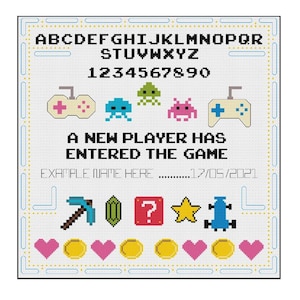 Gamer Birth Sampler Cross Stitch Pattern PDF