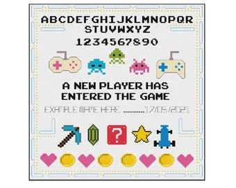 Gamer Birth Sampler Cross Stitch Pattern PDF