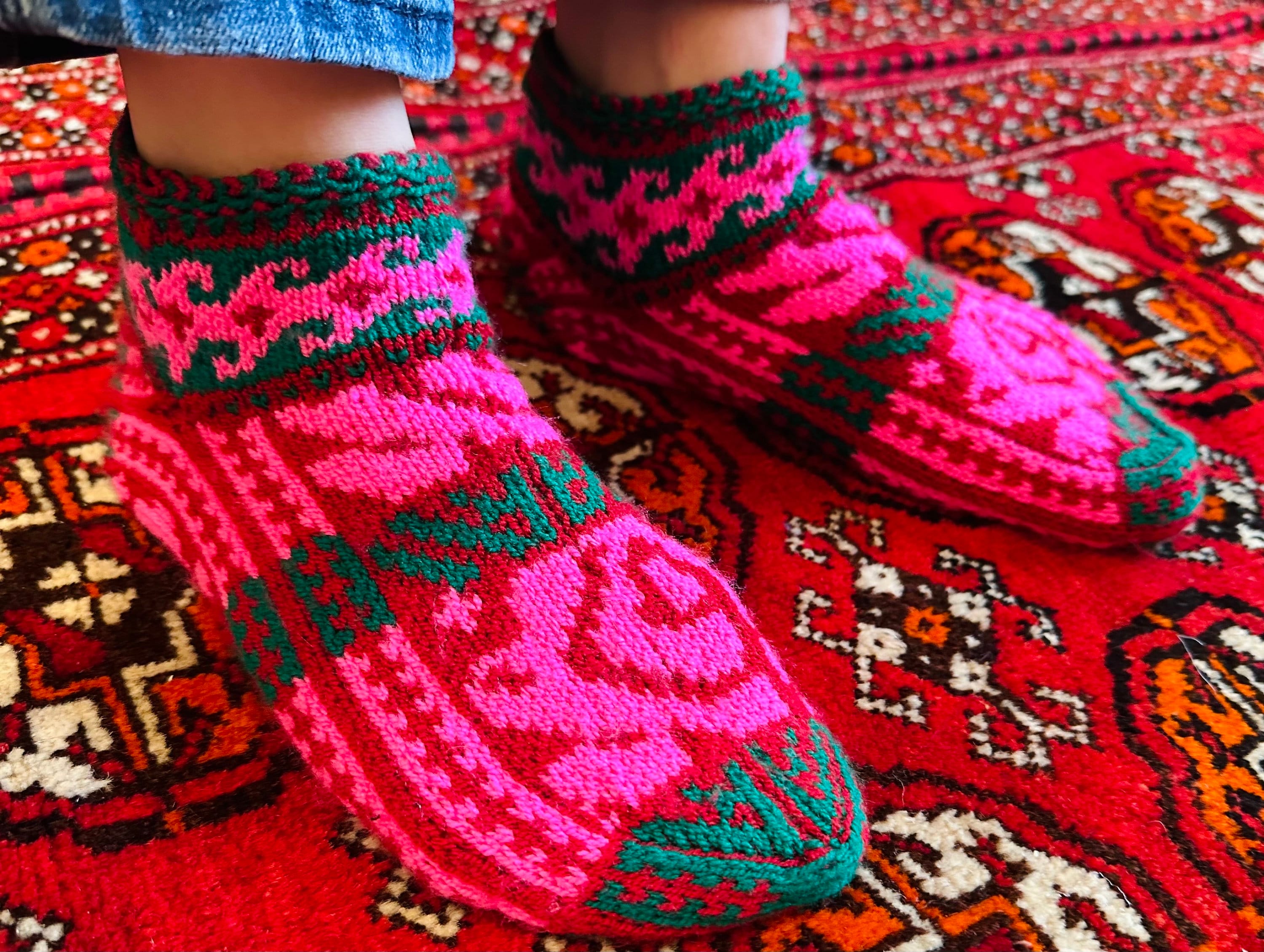 Handmade Turkmen Wool Slippers: Warm Cozy Cheshka Style - Etsy