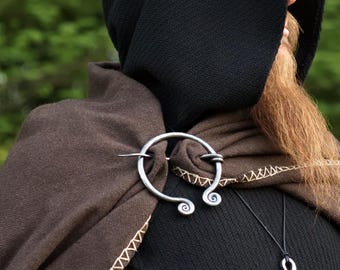 Large cloak pin - hand forged pin, fibula, large penannular brooch, viking pin, medieval clasp, forged brooch, cloth pin, viking costume men