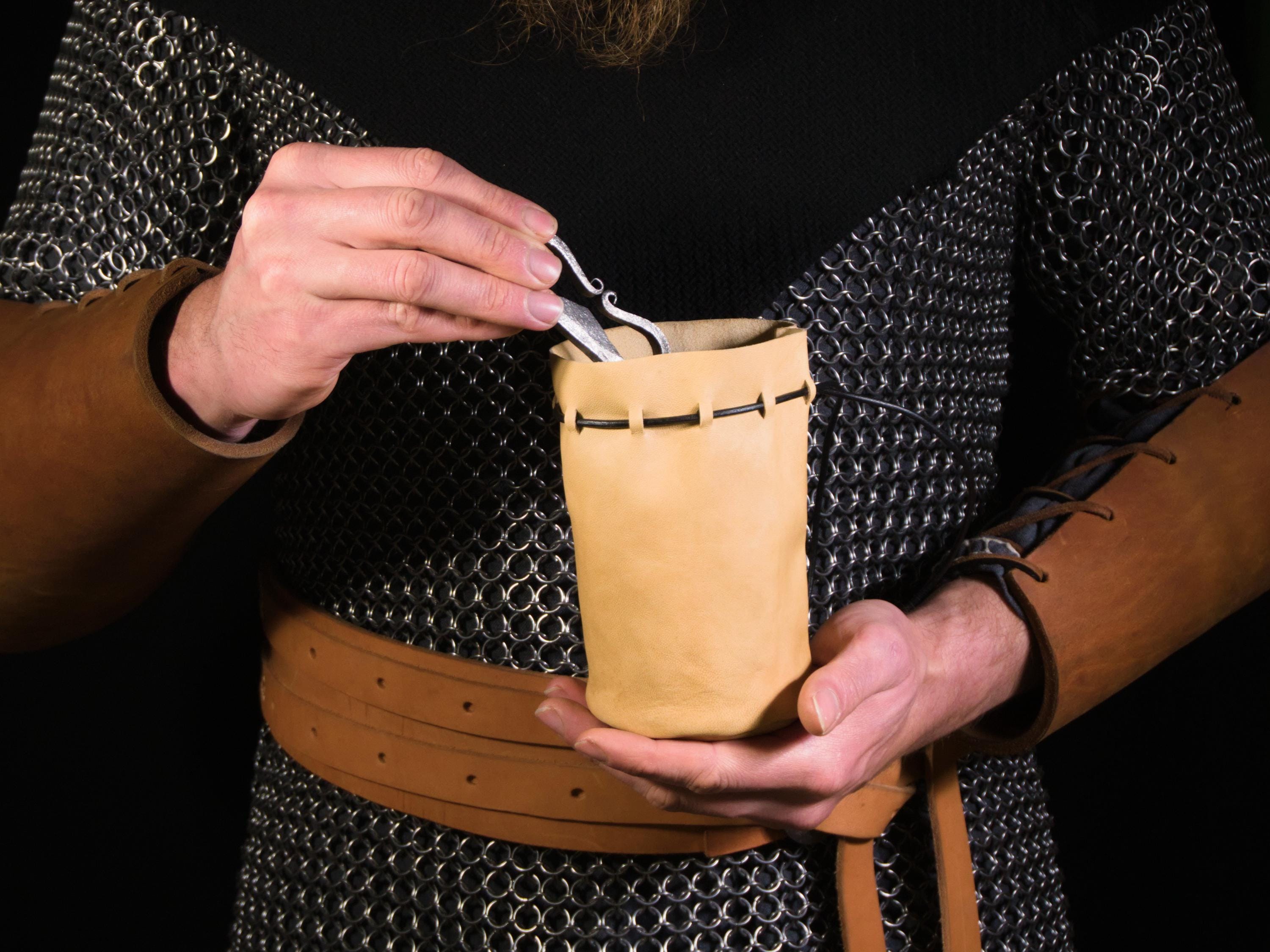 Primitive Pouch Large Medieval Leather Pouch – Handmade Viking Style Bag for Bushcraft ...