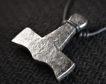 Forged thors hammer - Viking brutalist jewelry, Thor hammer pendant iron, Iron mjolnir, Renaissance fair necklace, Hand forged thors hammer