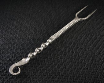 Hand forged fork - Viking style tool for medieval camp cooking. Iron eating spike to reenactment, LARP or renaissance fair. Rustic grilling.