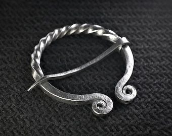 Viking cloak pin - medieval penannular brooch, forged fibula, twisted fibula brooch, viking penannular pin, shawl pin, viking clasp, fibula