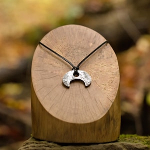 Viking lunula necklace - Medieval forged pendant, Double tusk necklace, Ren fair pendant, Forged moon, Charm necklace, Occult necklace