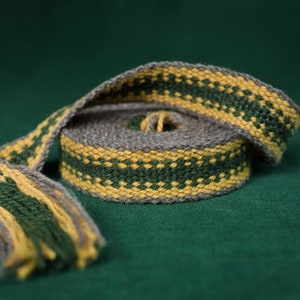 Medieval woven belt, Viking trim replica, Hand woven woolen trim, Wool reenactment braid, Handwoven slavic braid, Yoga strap, Folk ribbon