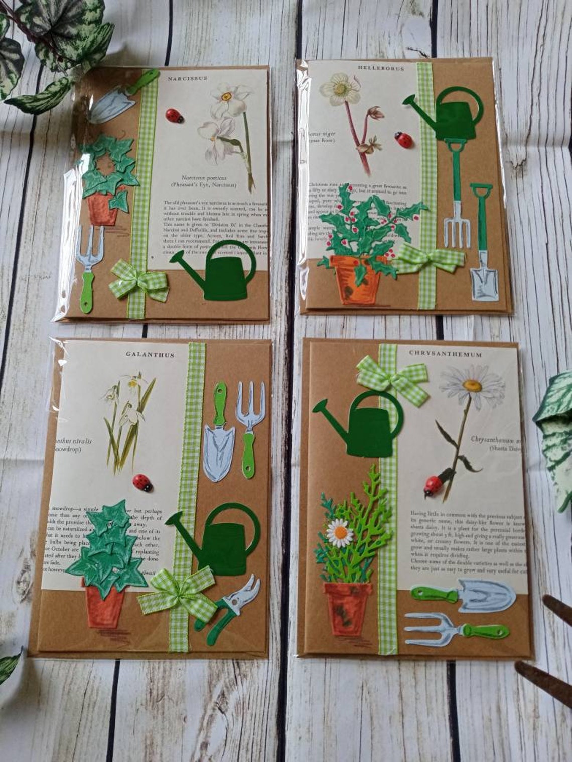 4 X handmade gardening cards Etsy