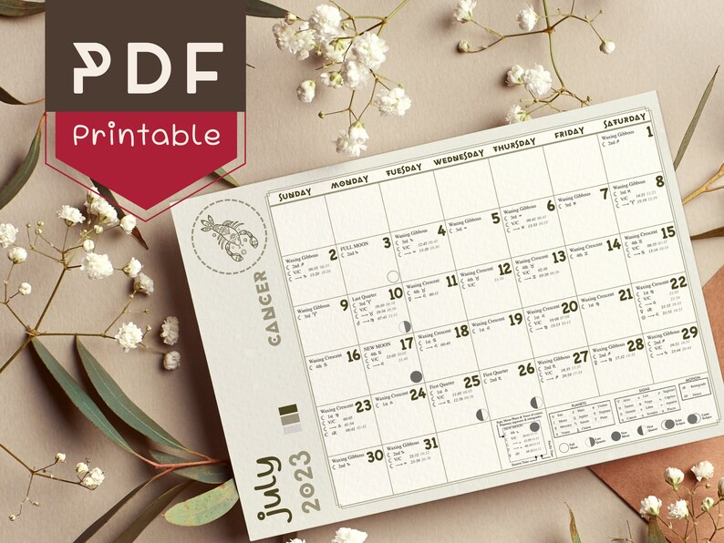 2024 Astrological Calendar With Sign and Phase of Moon,