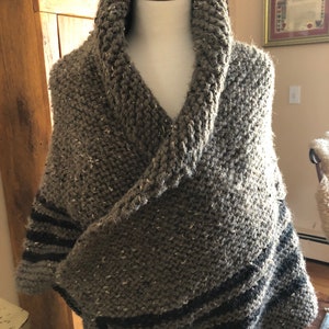 Hand Knit Carolina Shawl: Outlander Inspired Earth Brown Wool Blend Triangle Shawl