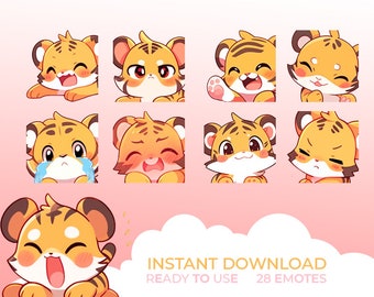 28 Cute tiger Emote for streaming/discord // MEGA PACK