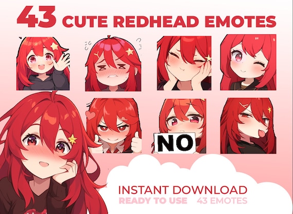 43 Cute Red Hair Gamer Girl Emote for streaming/discord // CHEAP MEGA PACK