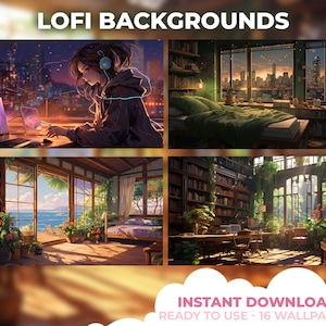 Cozy Lofi Anime Streamer and Desktop Wallpaper Pack - 16  Backgrounds (1920x1080)