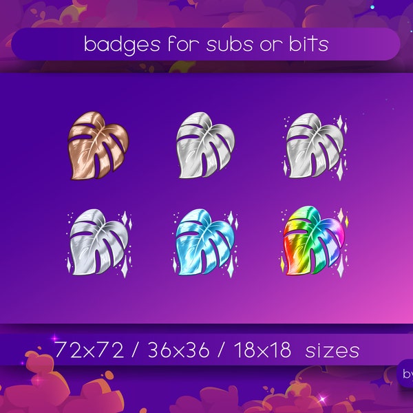 Cute monstera plant leaf badges for streaming addon metal