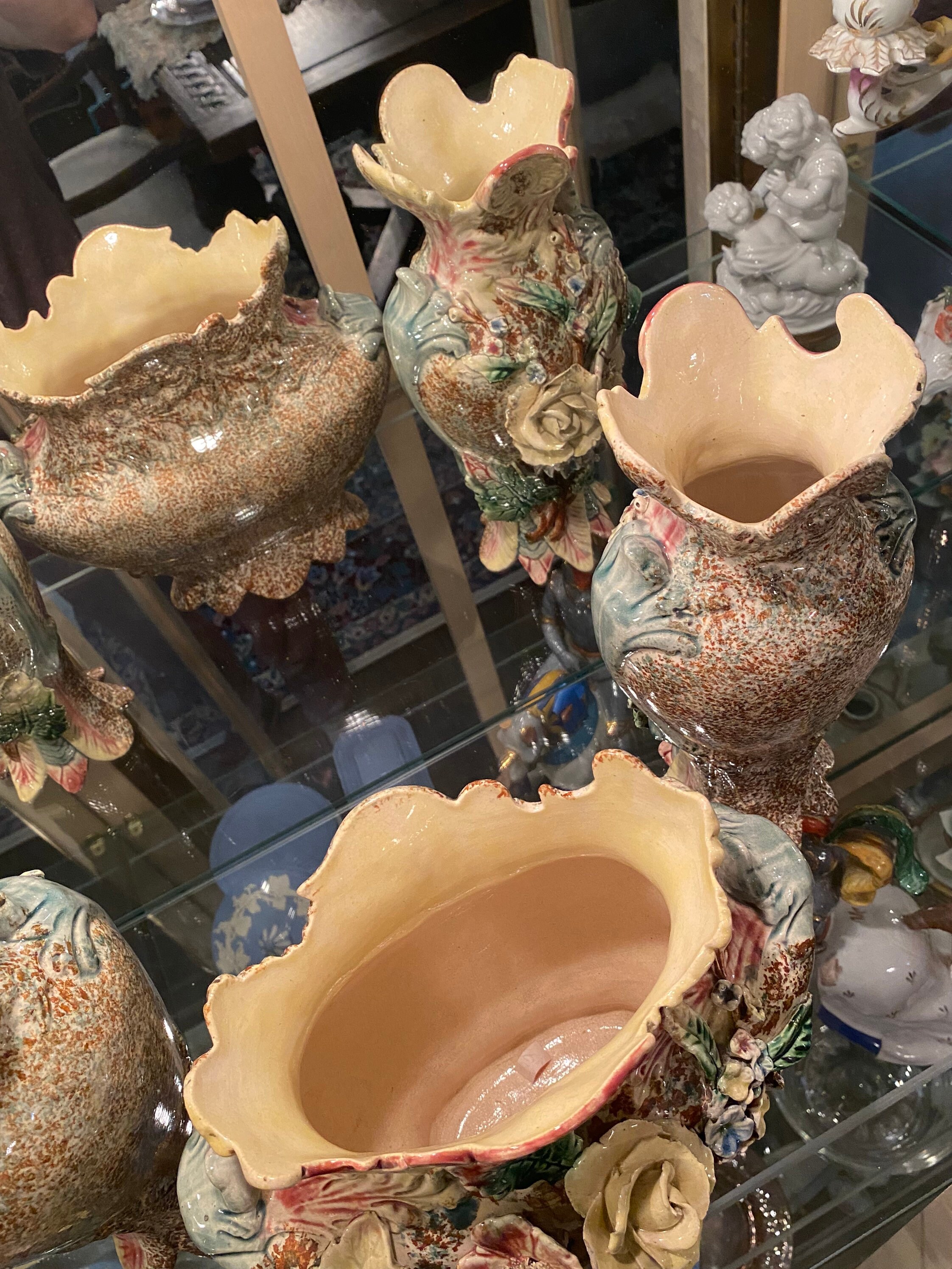 Antique Barbotine Majolica HighEnd Porcelain Vases Set of 3 Etsy