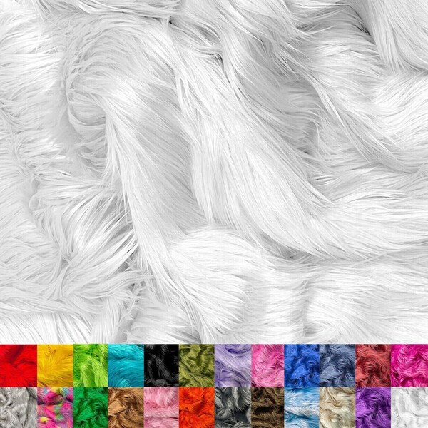 EOVEA Shaggy Faux Fur Fabric by The Yard - White - Long Pile Fur - Fake Fur Materials - Soft & Fluffy Craft Fabric Supplies for DIY, Crafts