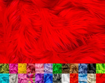 Eovea - Shaggy Faux Fur Fabric - Red - Long Pile Fur - Fake Fur Materials - Soft, Fluffy Fur Fabric Supplies for DIY Arts & Crafts,Costumes