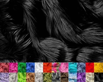 Eovea - Shaggy Faux Fur Fabric by The Yard-Black-Long Pile Fur-Fake Fur Materials - Soft & Fluffy Fur Supplies for DIY Arts, Crafts,Costume