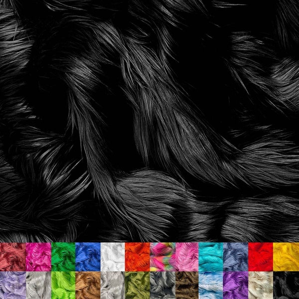 Eovea - Shaggy Faux Fur Fabric by The Yard - Black - 36" X 60" Inches Soft&Fluffy Craft Fabric- DIY Craft Supply, Hobby, Costume, Decoration