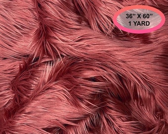 Eovea - Shaggy Faux Fur Fabric - Burgundy - Yard Options - 60" X 36" Inches - DIY Craft Supply, Hobby, Costume, Decoration,Pillow,Rug,Coats