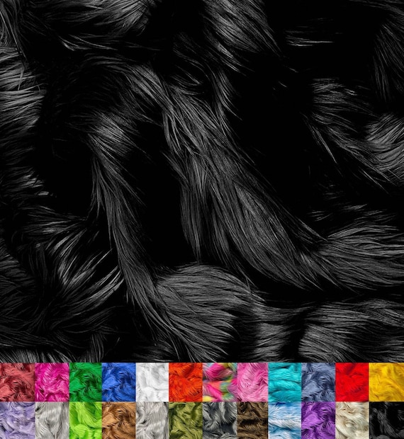 Black Shaggy Faux Fur Fabric: Long Pile, Soft Craft Material