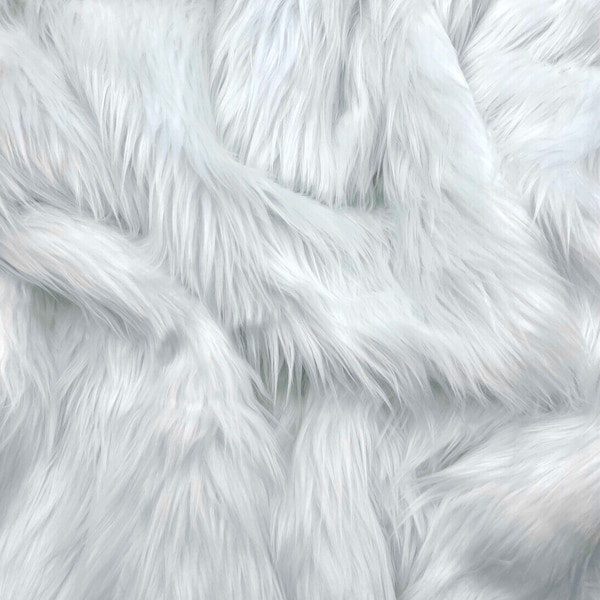 EOVEA Shaggy Faux Fur Fabric by The Yard - White - Long Pile Fur - Fake Fur Materials - Soft & Fluffy Craft Fabric Supplies for DIY, Crafts