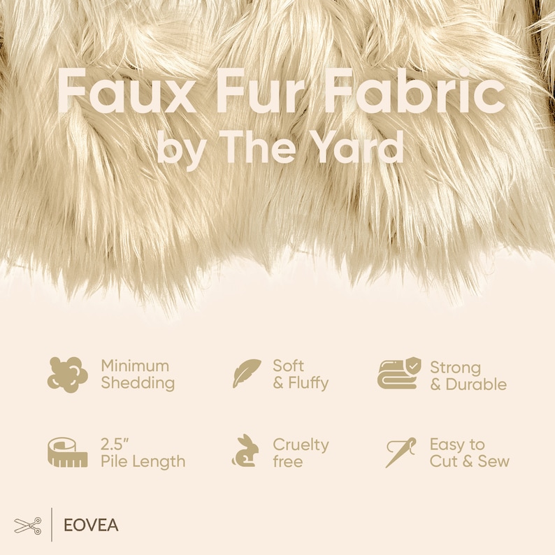 Eovea Shaggy Faux Fur Fabric Latte Long Pile Fur Fake Fur Materials Soft, Fluffy Fur Fabric Supplies for DIY Arts & Crafts,Costume image 2
