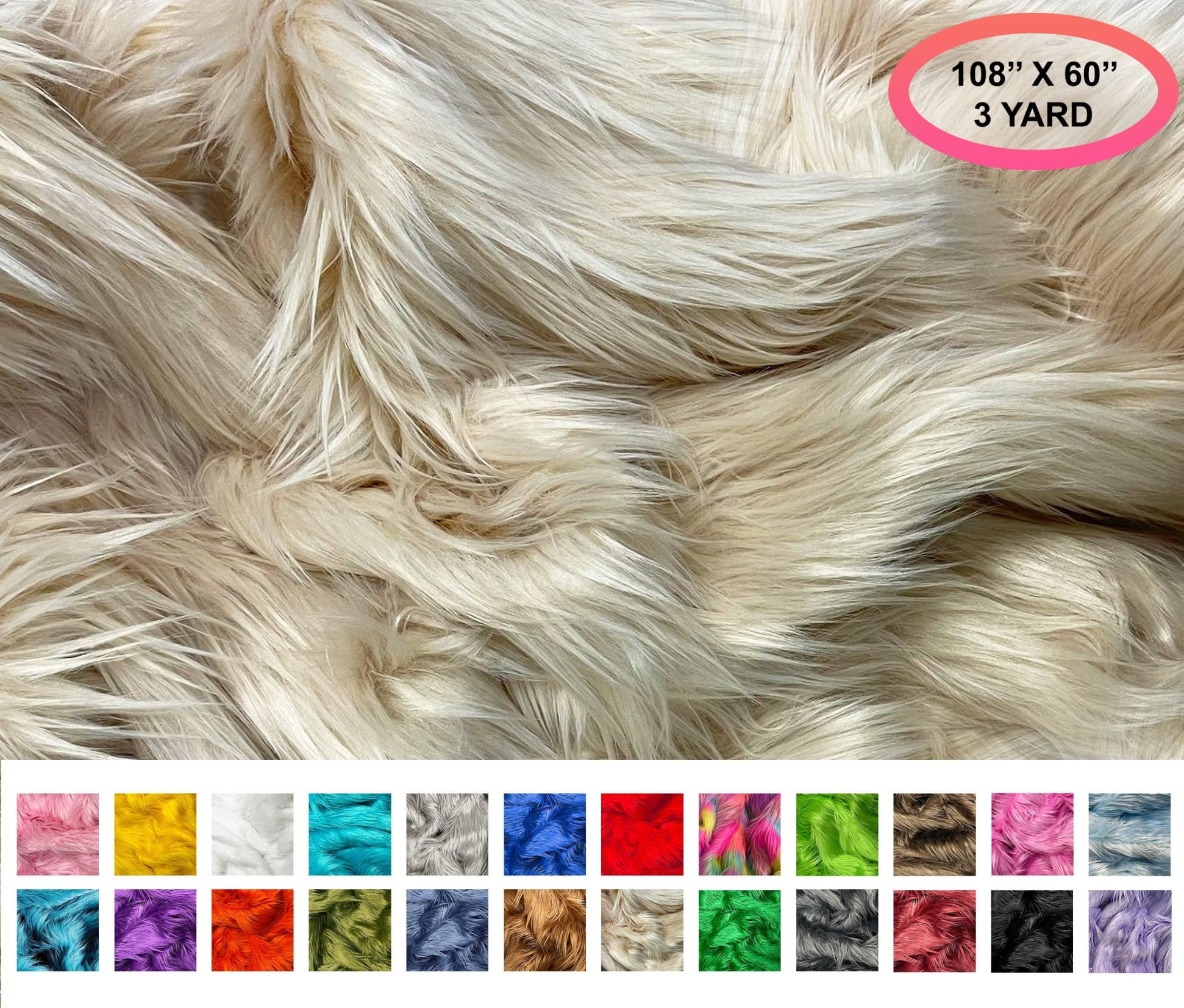 Eovea - Shaggy Faux Fur Fabric - One Yard - 60 X 36 Inches - DIY Craft  Supply, Hobby, Costume, Decoration,Vests,Rug,Pillow,Coats,Blanket