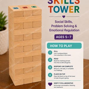 Social-Emotional Skills Tower Ages 5-7 — Social Skills, Problem Solving, & Emotional Regulation Therapy Game (Digital resource download)