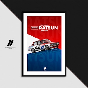 Datsun Bre 510 John Morton 1971 | Print Poster Artwork | Birthday, Wall Print, Petrolhead Christmas gift