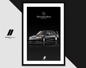 Mercedes 190E W201 Evo2 | Print Poster Artwork | Birthday, Wall Print, Petrolhead Christmas gift