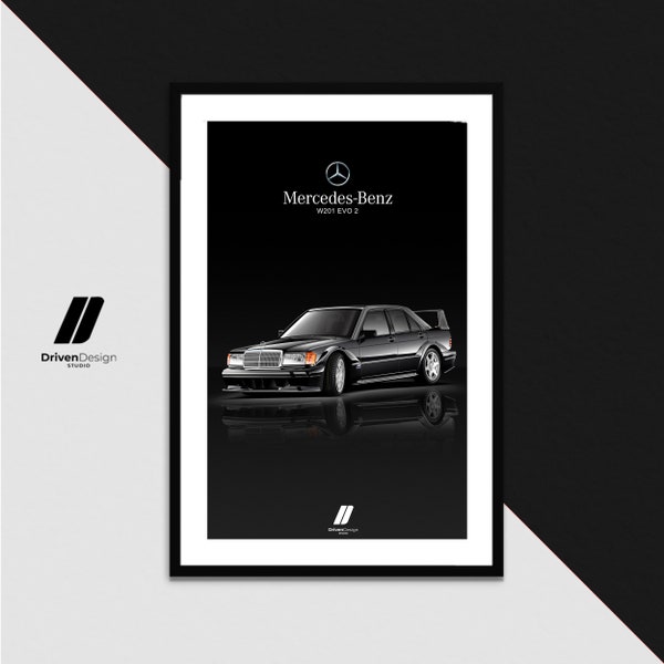 Mercedes 190E W201 Evo2 | Druck Poster Kunstwerk | Geburtstag, Wandbild, Petrolhead Weihnachtsgeschenk