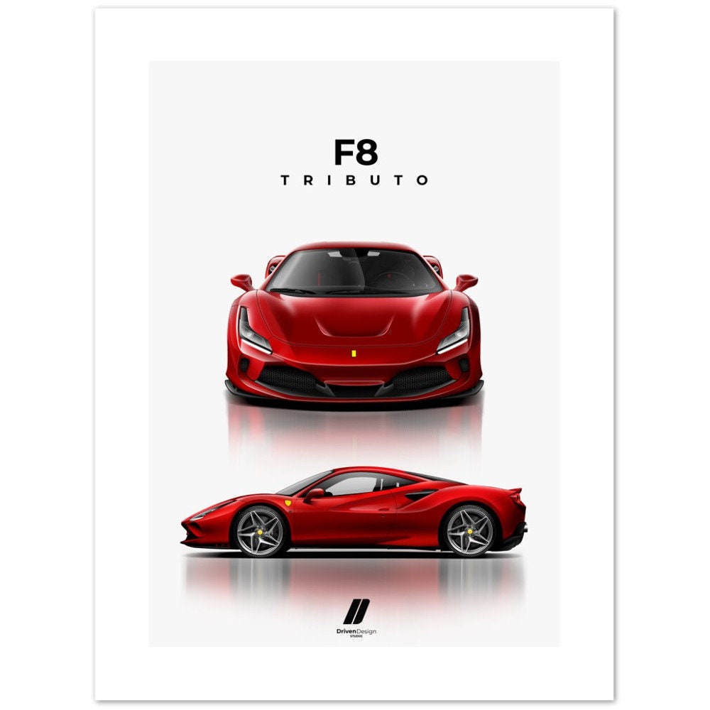 Ferrari Supercar F8 Tributo | Print Poster Artwork | Birthday