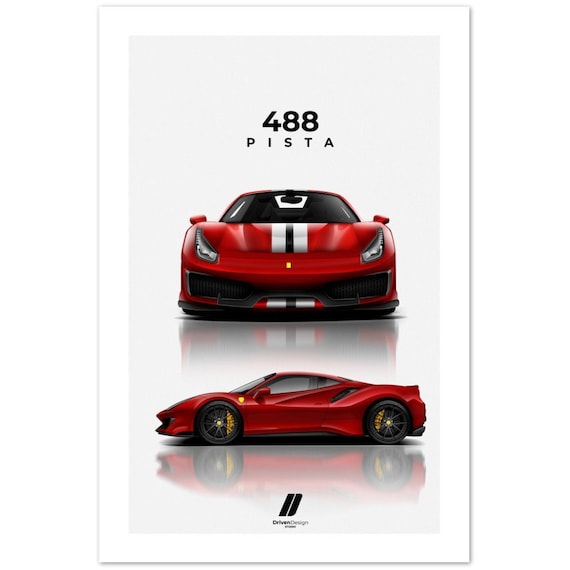 Ferrari Supercar 488 Pista | Print Poster Artwork | Birthday, Wall