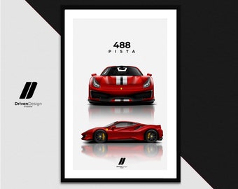 Ferrari Supercar 488 Pista | Print Poster Artwork | Birthday, Wall Print, Petrolhead Christmas gift