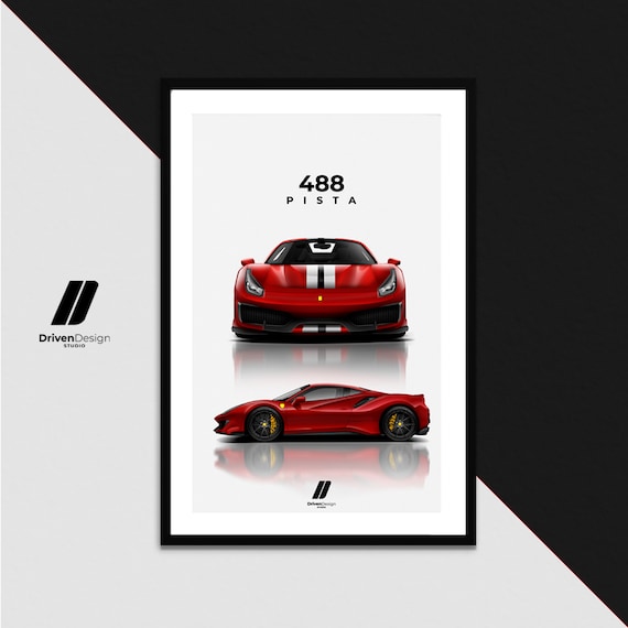 Ferrari Supercar 488 Pista | Print Poster Artwork | Birthday, Wall